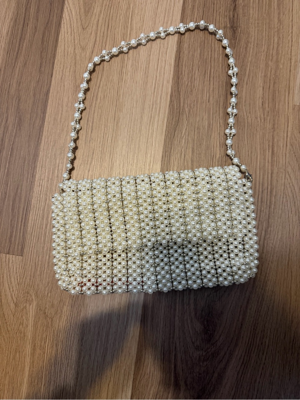 Francesca's Collections Pearl Beaded Clutch in Ivory